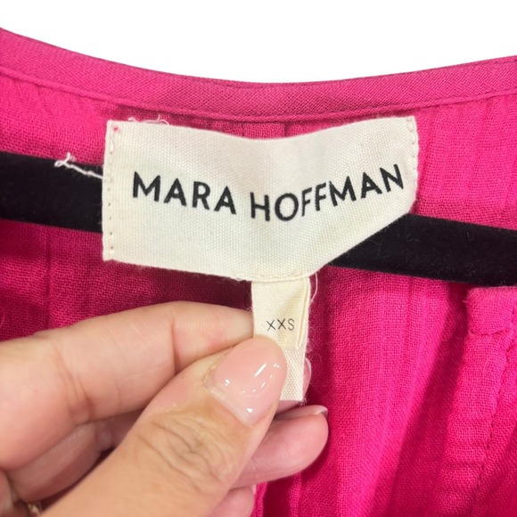 Mara Hoffman Women's Dress XXS Hot Pink 3/4 Sleeve V Neck Midi Pleated Pockets - Picture 6 of 9